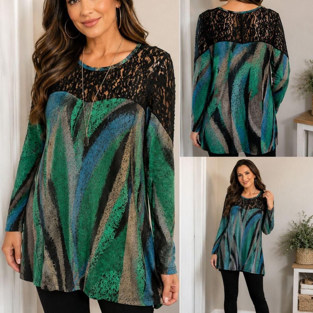 Christine Gerard Lace Accent Tunic Top – Size Large (NWT)